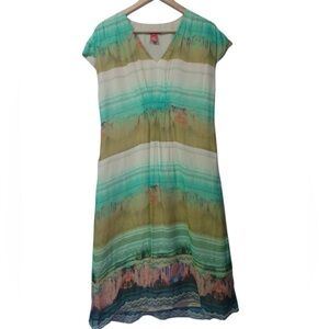Sundance 100% Silk Green Watercolor Short Sleeve Midi Dress size 10